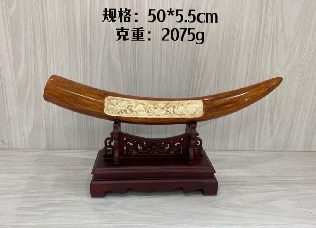 天然マンモス牙美しい手作り彫刻一鷺蓮昇 置物