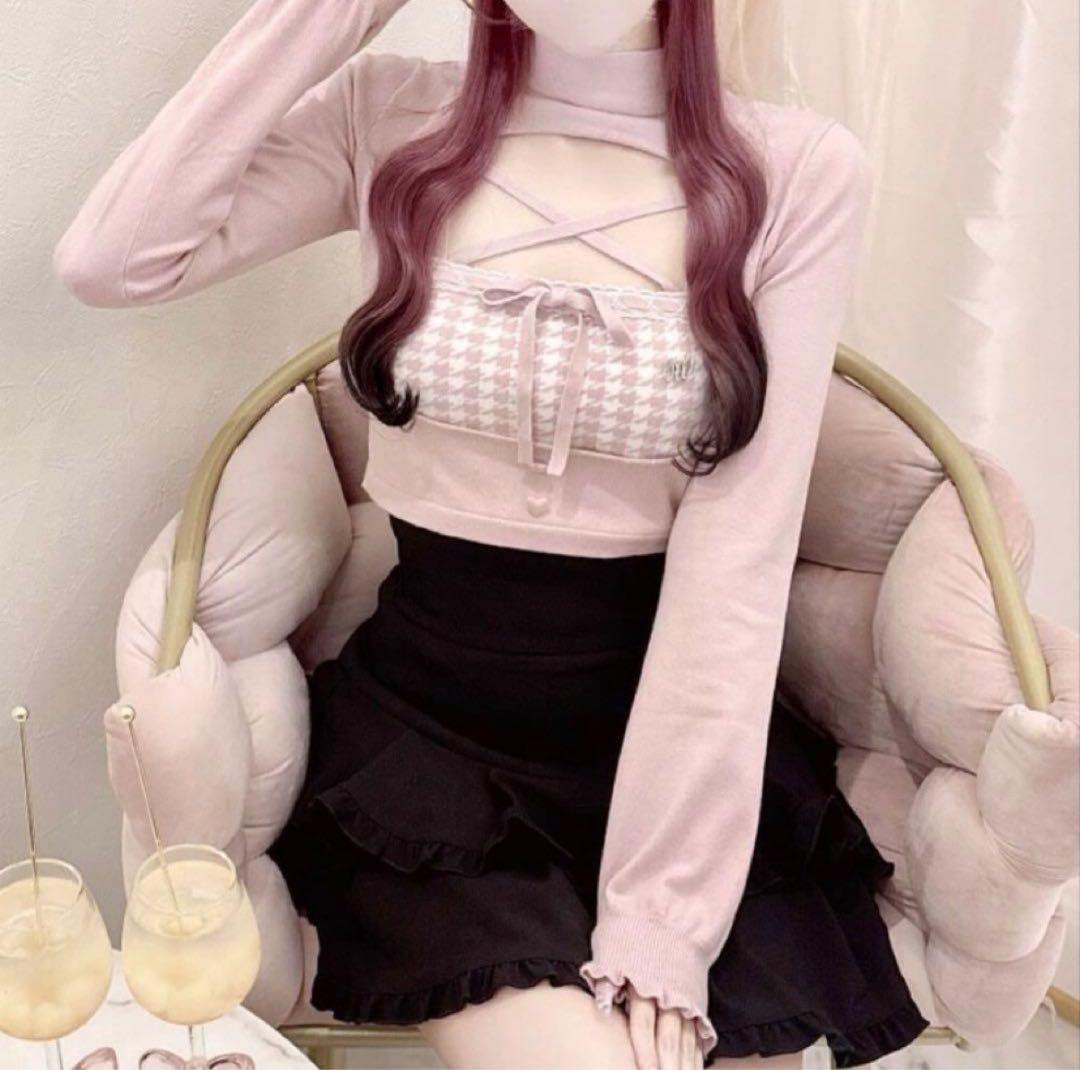 honeymew 千鳥柄ハイネックアンサンブルトップス