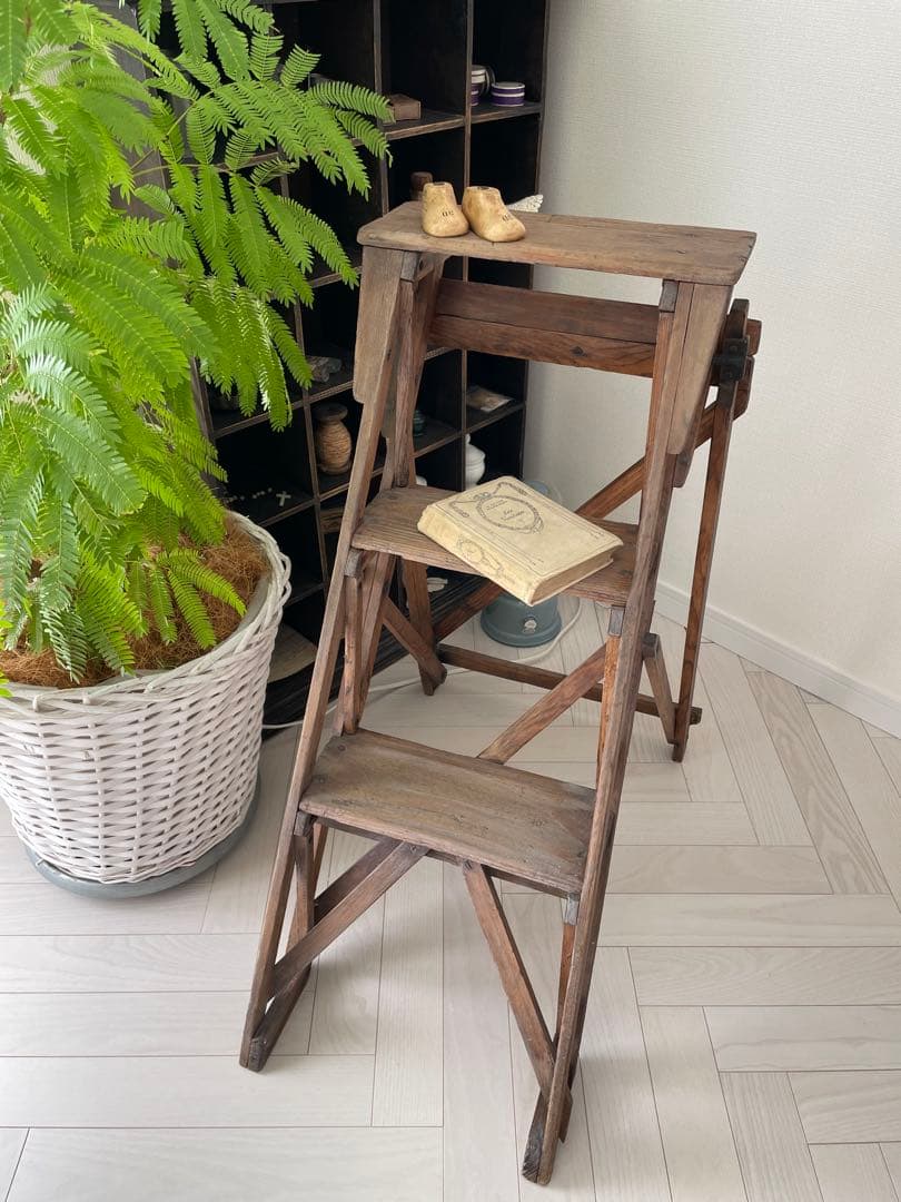 イギリスアンティーク　木製ステップラダー
