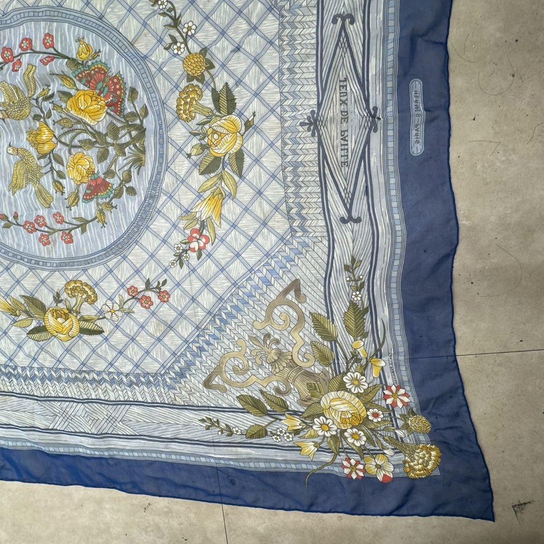 エルメス　シフォン スカーフ カレ90 JEUX DE PAILLE シルク