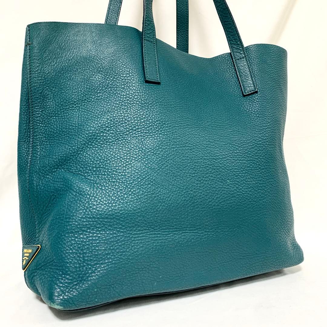 良品✨ プラダ　ヴィッテロダイノ　オールレザー　トートバッグ　肩掛け　ブルー系