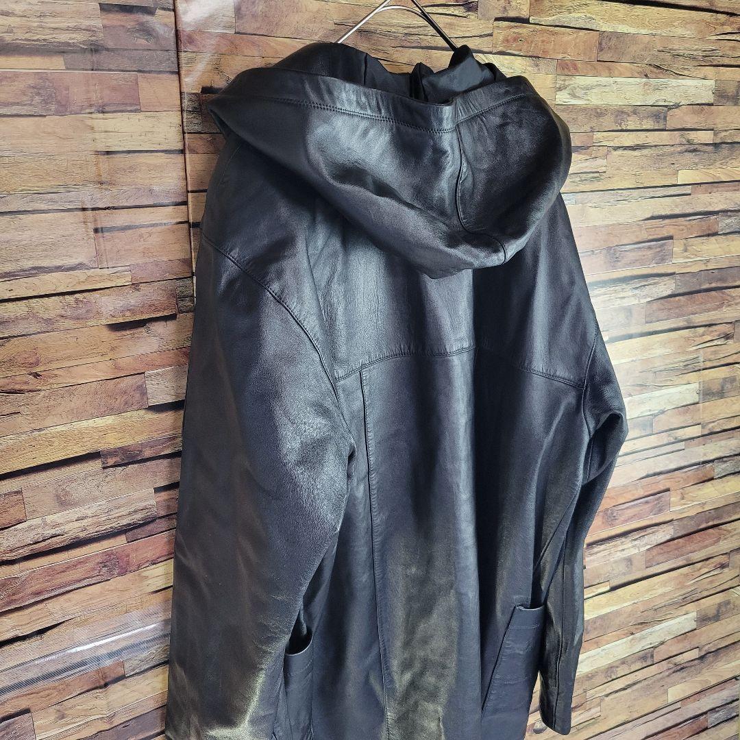 courreges クレージュ 日本製 レザーコートフード付 38 ブラック