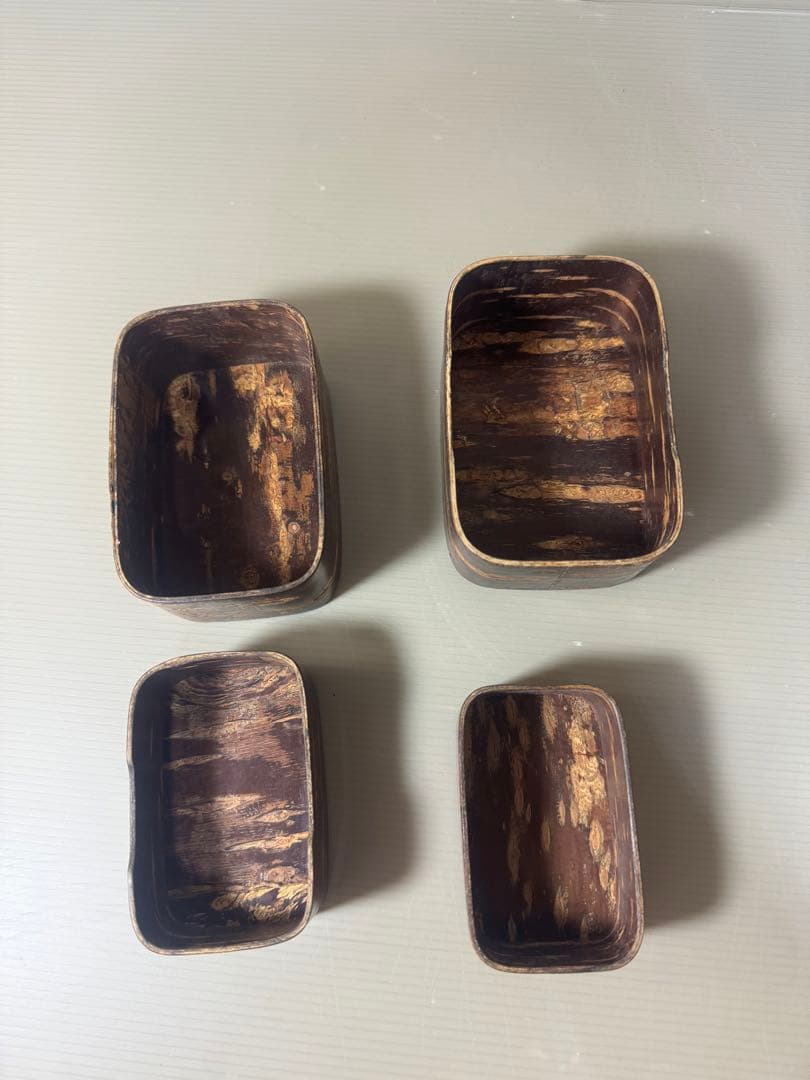 2354 桜皮細工　樺細工　蓋型小物入れ3客　茶入1客