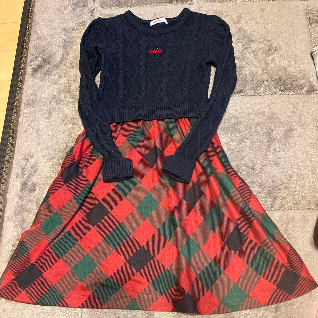 ファミリア　familiar ワンピース 140 ネイビー チェック柄