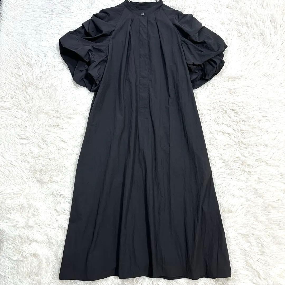 23年 美品 ルフィル ライトナイロンドレス フリル ボリュームスリーブ 黒