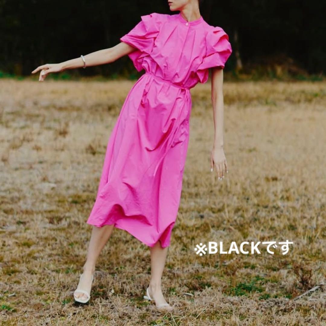 23年 美品 ルフィル ライトナイロンドレス フリル ボリュームスリーブ 黒