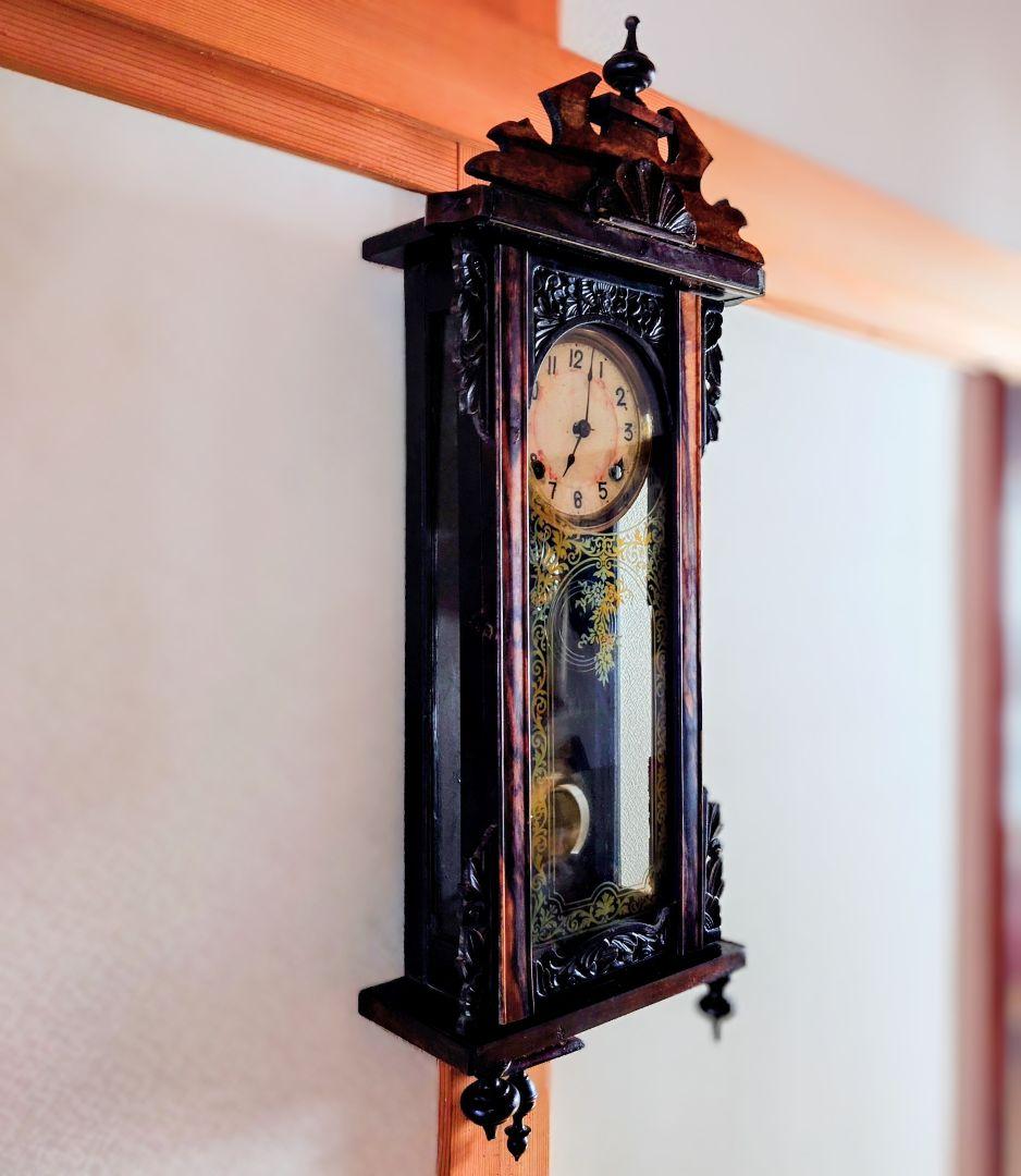 〈完動品〉精工舎　黒柿　装飾スリゲルゼンマイ振り子時計 アンティーク古時計