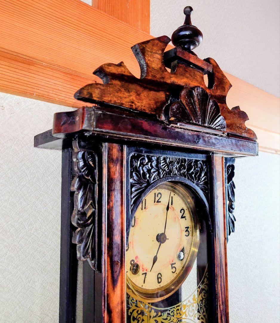 〈完動品〉精工舎　黒柿　装飾スリゲルゼンマイ振り子時計 アンティーク古時計