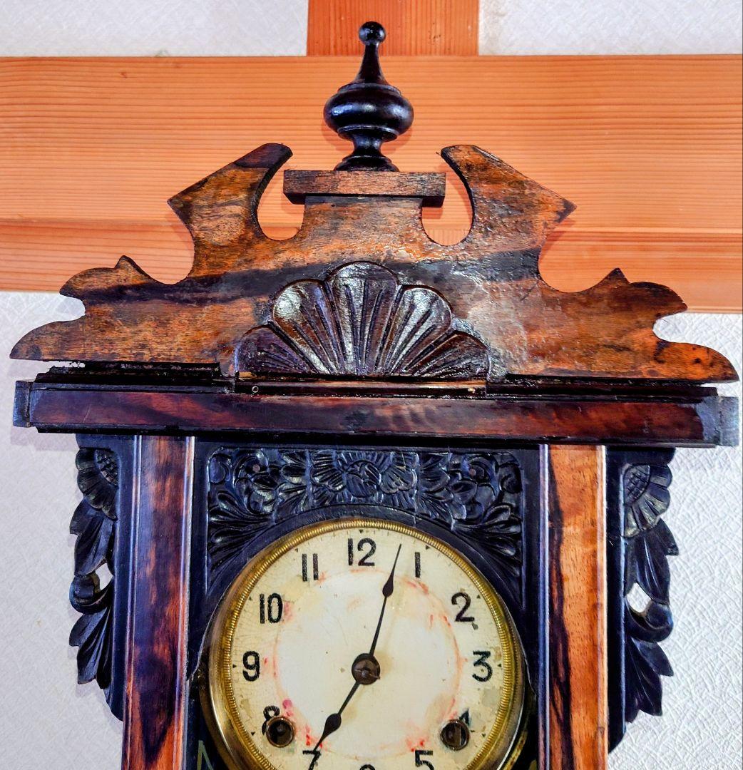 〈完動品〉精工舎　黒柿　装飾スリゲルゼンマイ振り子時計 アンティーク古時計