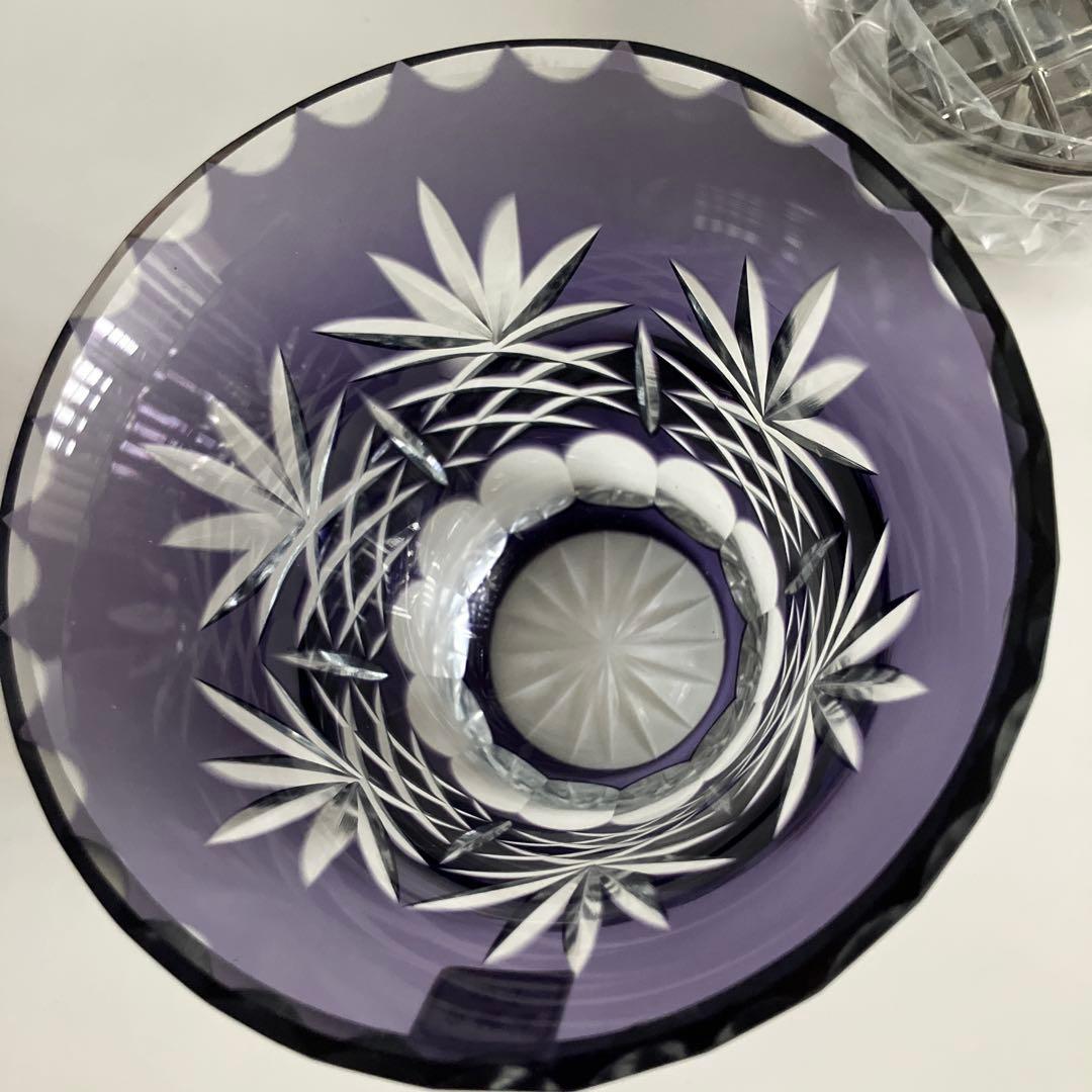 未使用　色被せ切子　ローズボウル　花瓶