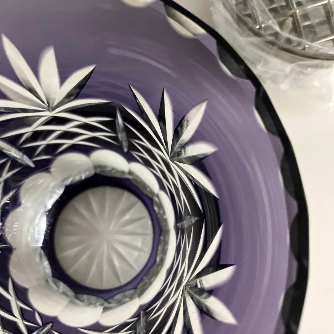 未使用　色被せ切子　ローズボウル　花瓶