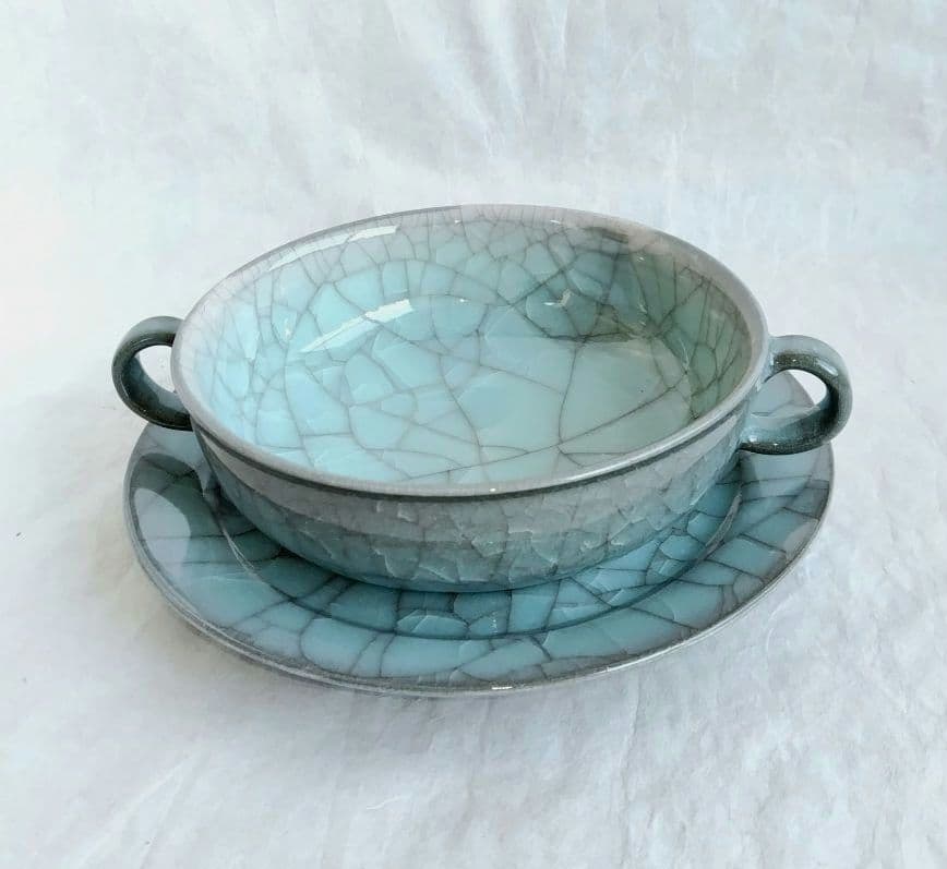 青瓷手付ボウル 青瓷七寸皿セット(未使用 新品同様)