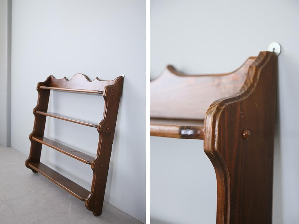 フランスアンティーク木製ウォールシェルフ/壁掛けラック/飾り棚(90-159)