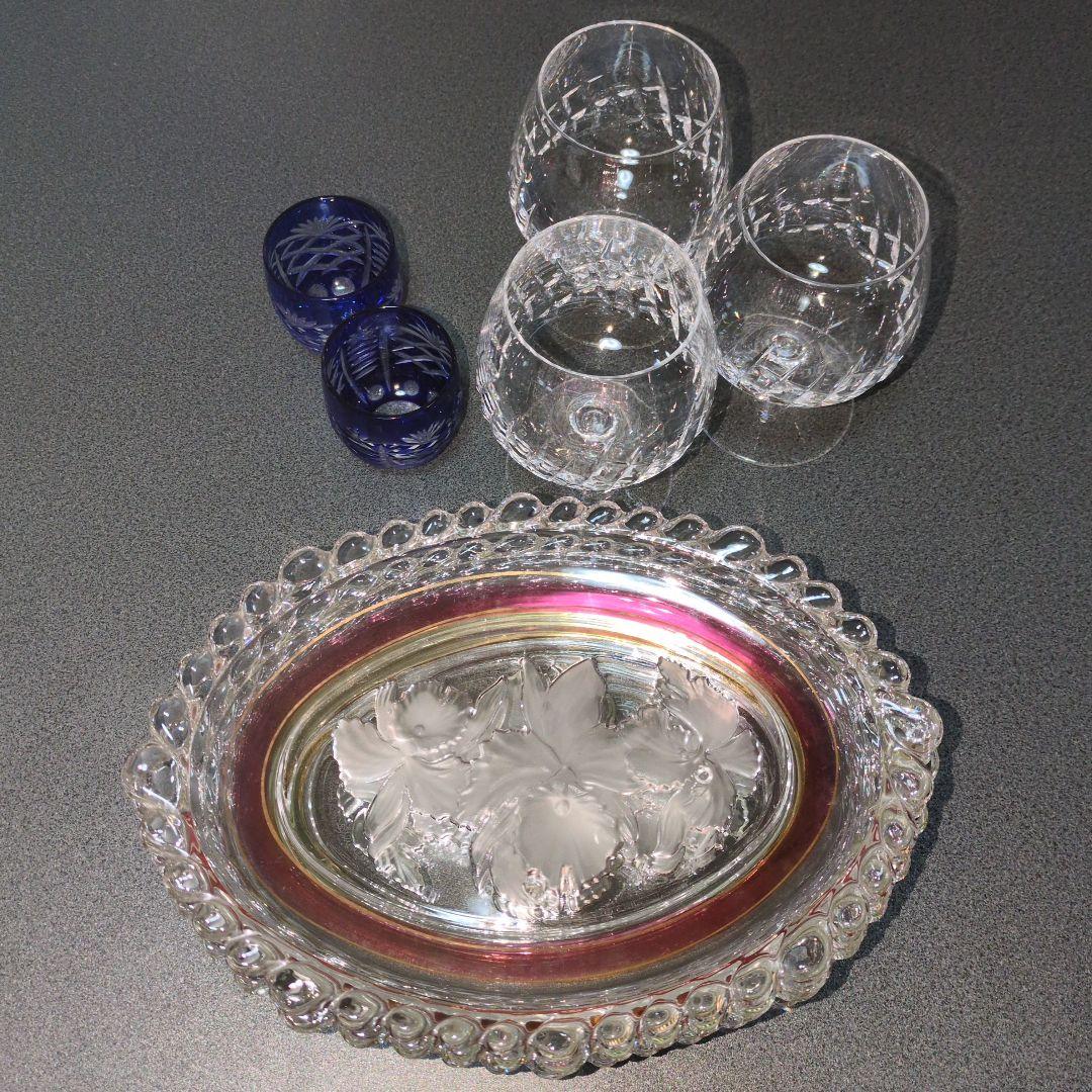 『食器』クリスタルブランデーグラス·おちょこ·お花模様のお皿【セット売り】