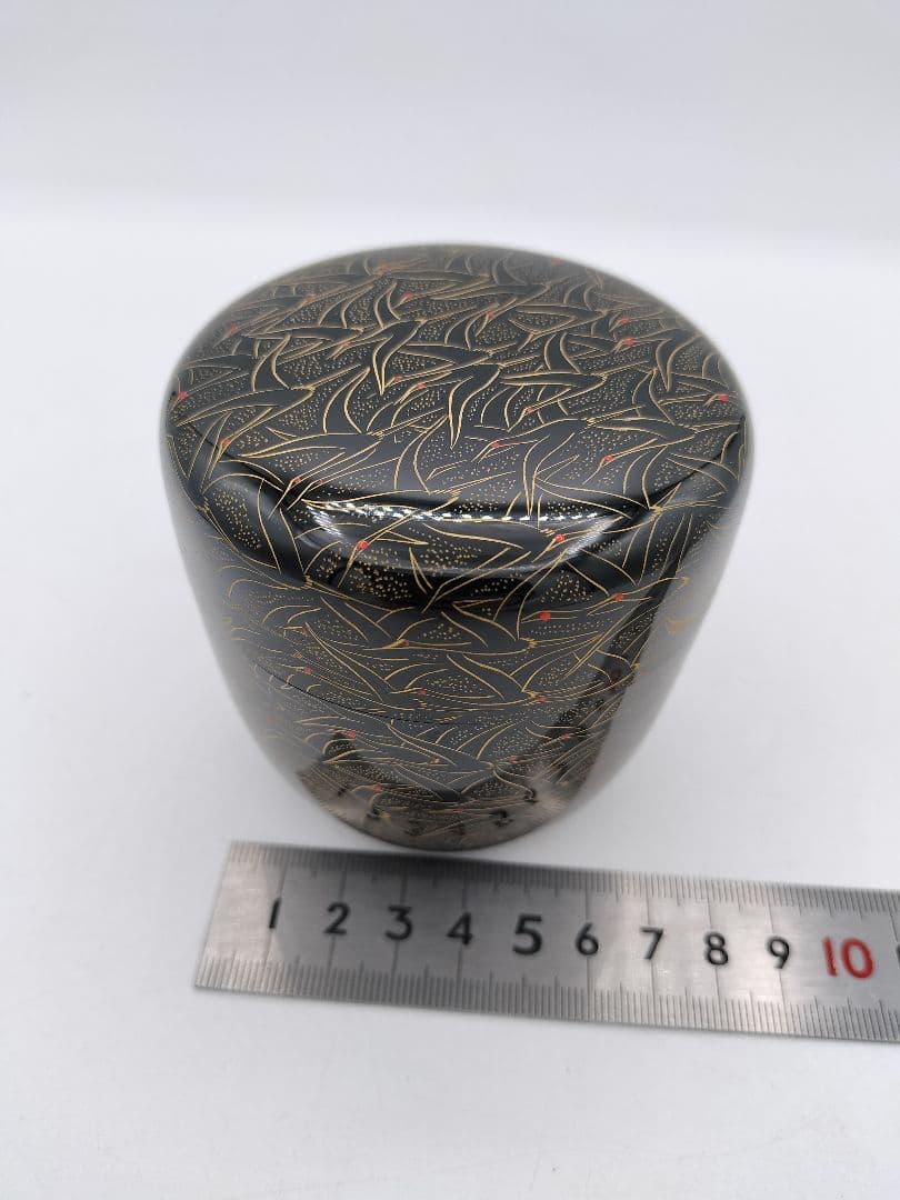 c452 大棗 沈金千羽鶴之図 前志芸男 木箱 茶道具 古物