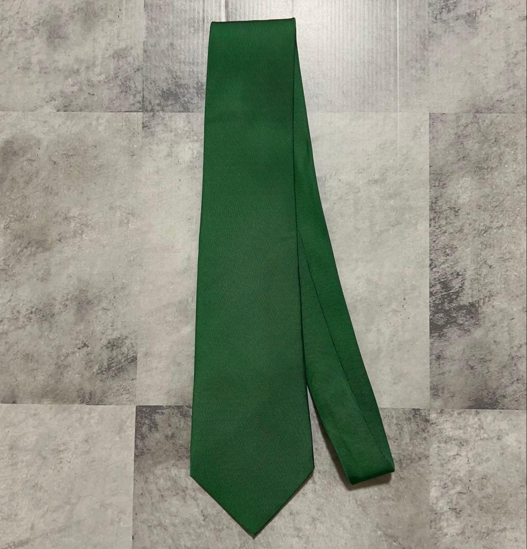 HERMES ネクタイ ハイブランド ソリッド グリーン