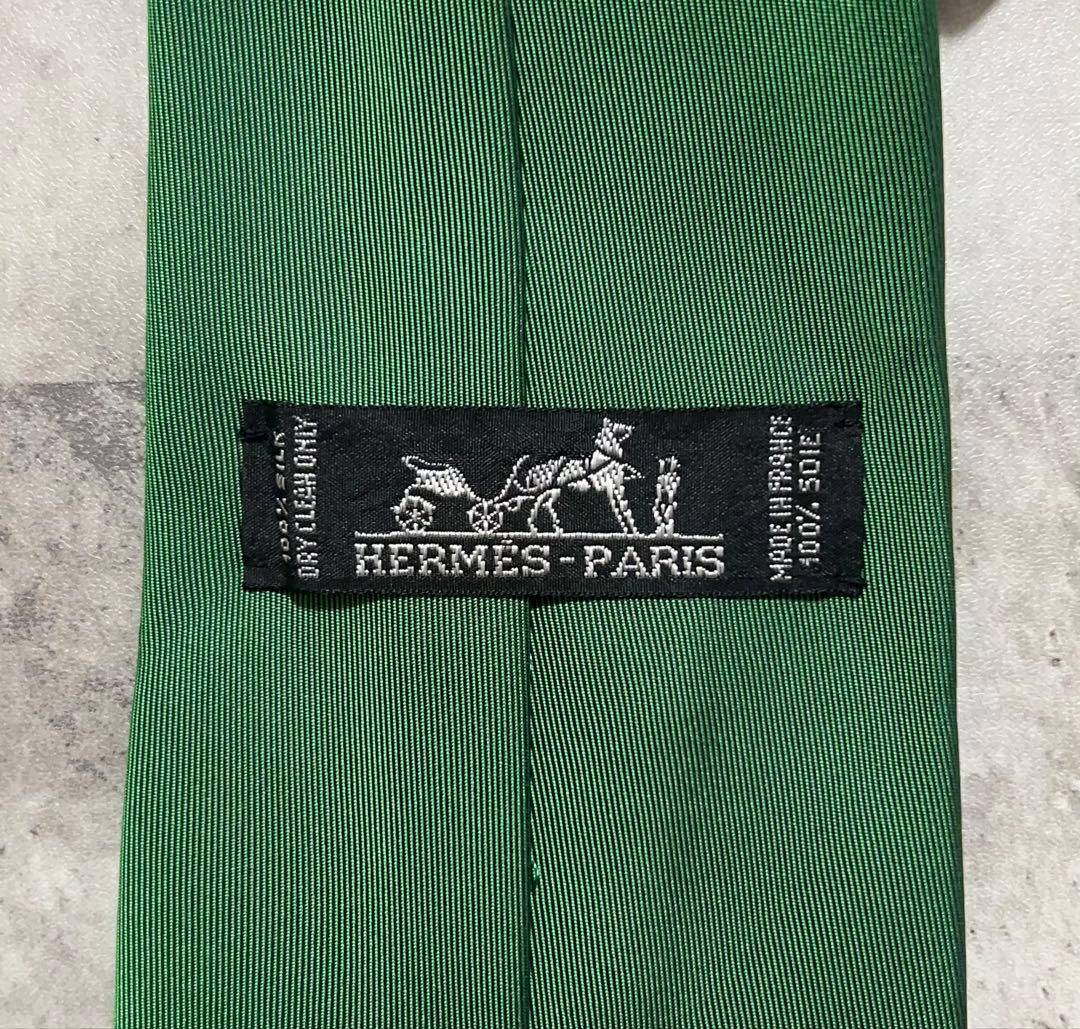 HERMES ネクタイ ハイブランド ソリッド グリーン