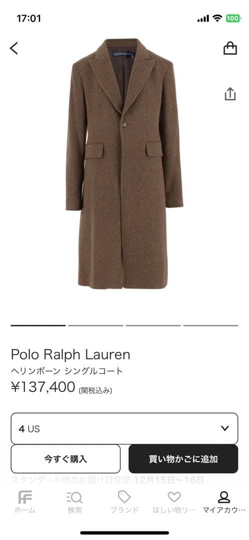 新品 ポロ ラルフローレン コート 4 ブラウン 14万程