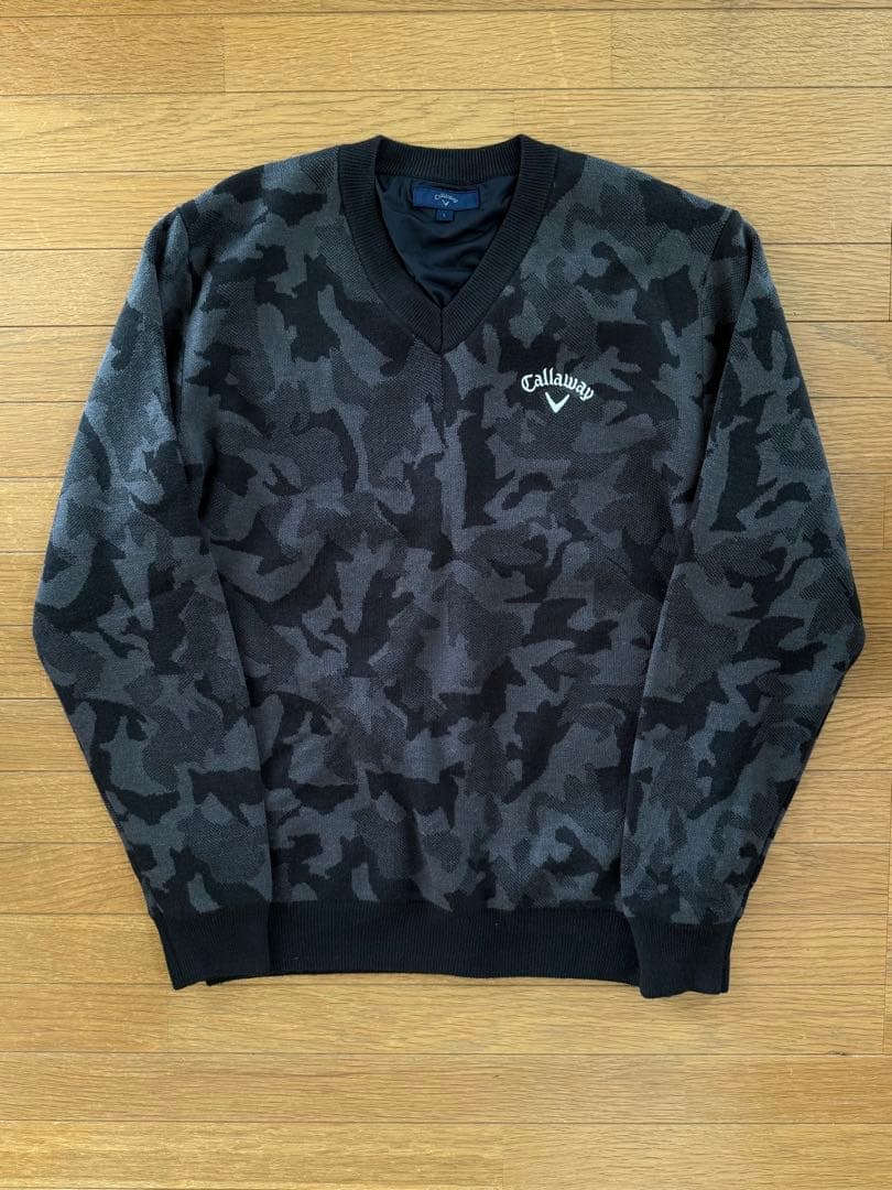 美品 キャロウェイ ゴルフ 総裏地付き 迷彩 ニット セーター ブラック L