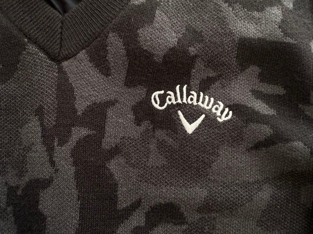 美品 キャロウェイ ゴルフ 総裏地付き 迷彩 ニット セーター ブラック L