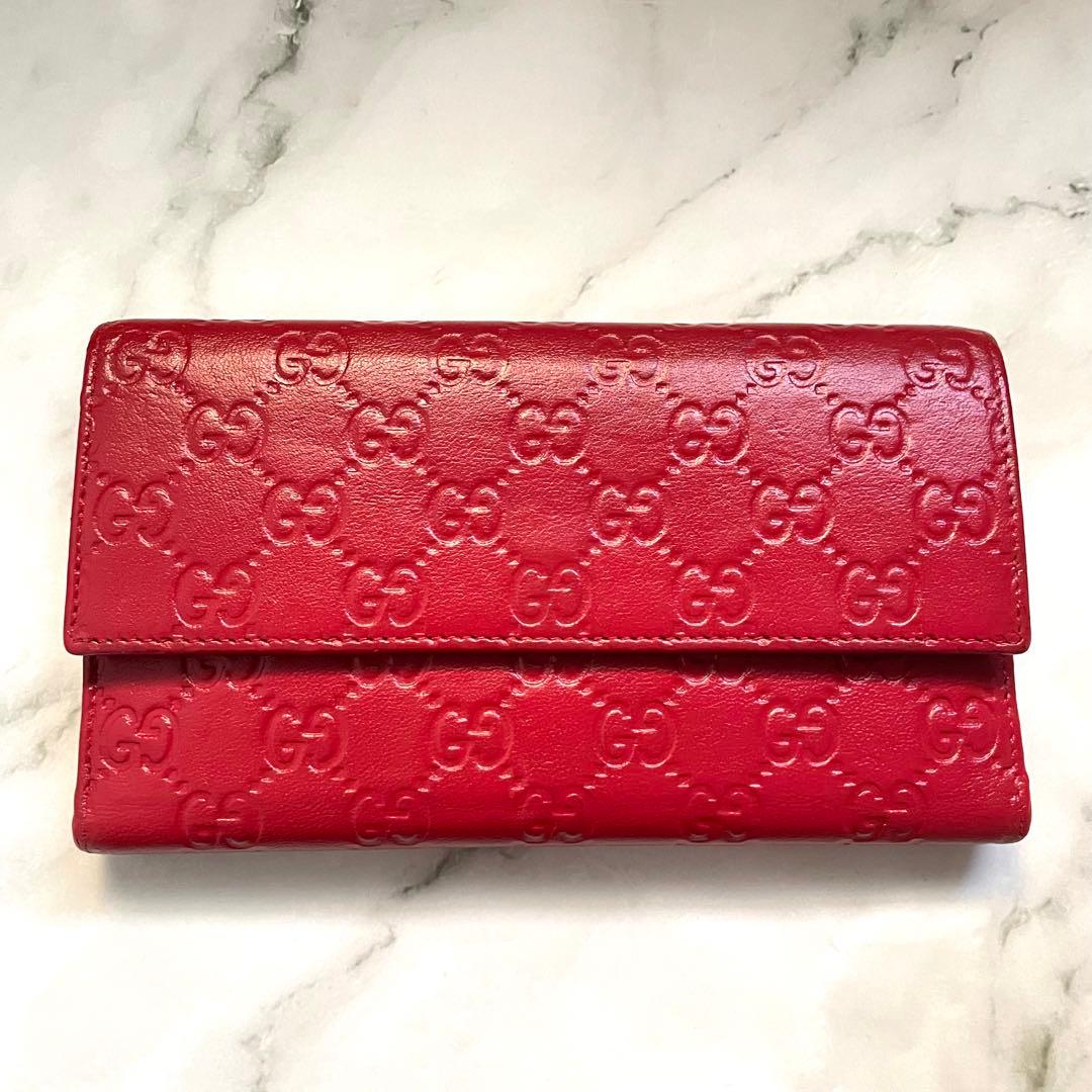 GUCCI グッチ フラップ 長財布　シマレザー　3つ折り財布　美品0114-⑤