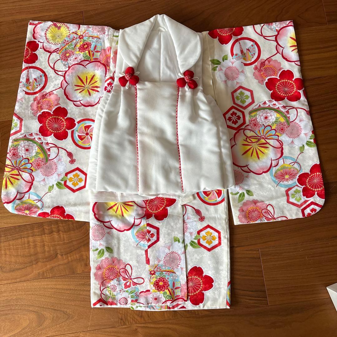七五三　3歳　着物フルセット　下駄　巾着　付き　ユーズド
