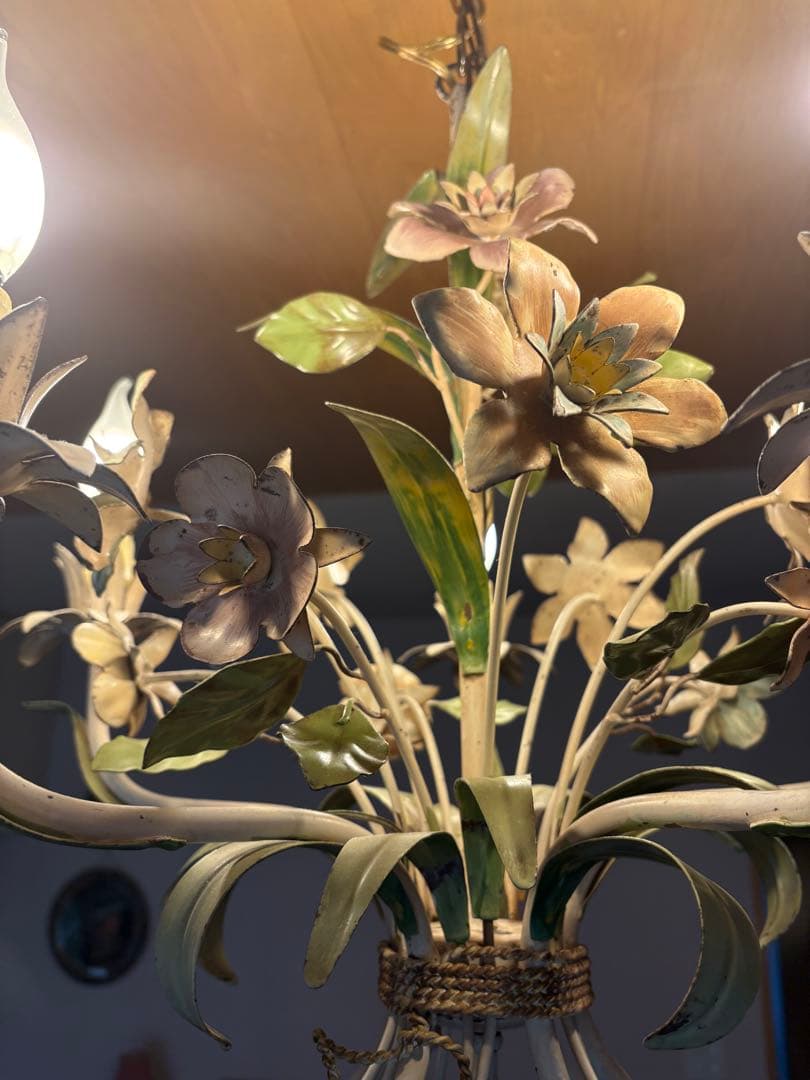 フランス　アンティーク　アイアン　フラワーモチーフ 5灯シャンデリア