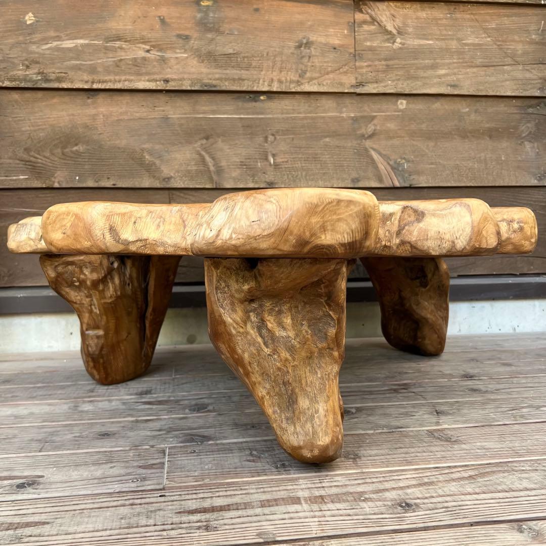 極厚 希少木材 オールドチーク材 切株テーブル 94cm ちゃぶ台 無垢材 机