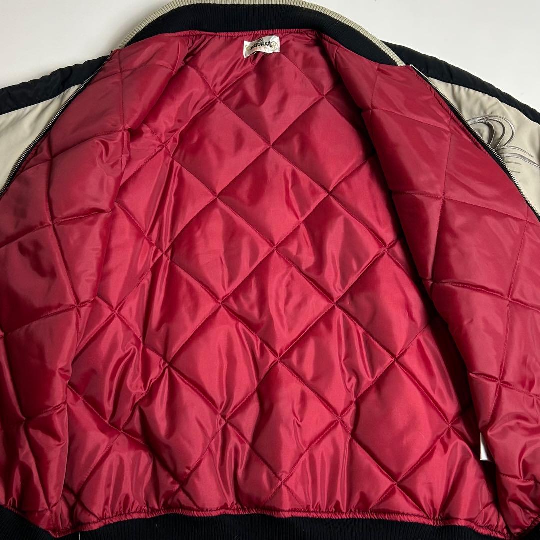 【美品】絡繰魂/龍桜刺繍スカジャン/中綿入り和柄ブルゾン/ブラック/L〜XL