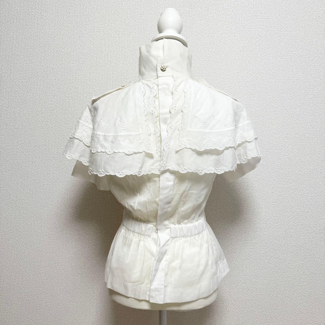 CHANEL ケープカラー カメリアボタン エンブロイダリーフリルブラウス