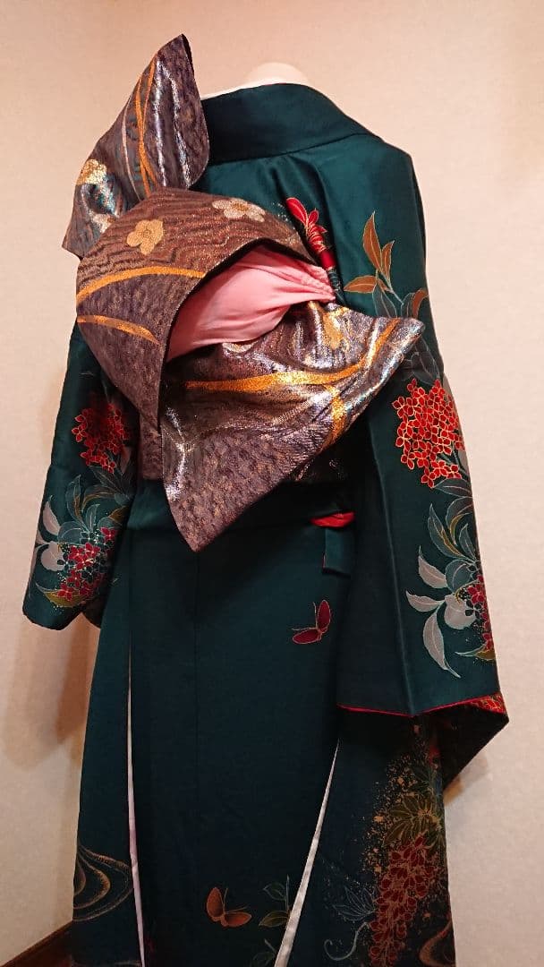 セミアンティーク振袖フルセットトールサイズ牡丹蝶々藤百花繚乱 高級振袖大正ロマン