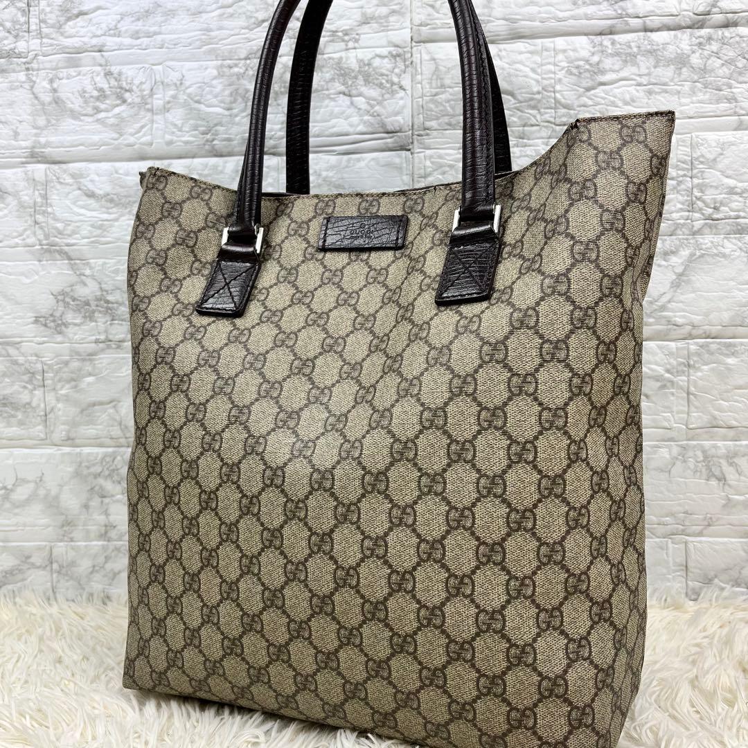 【美品】グッチ GGスプリーム トートバッグ ベージュ A4大容量 肩がけ