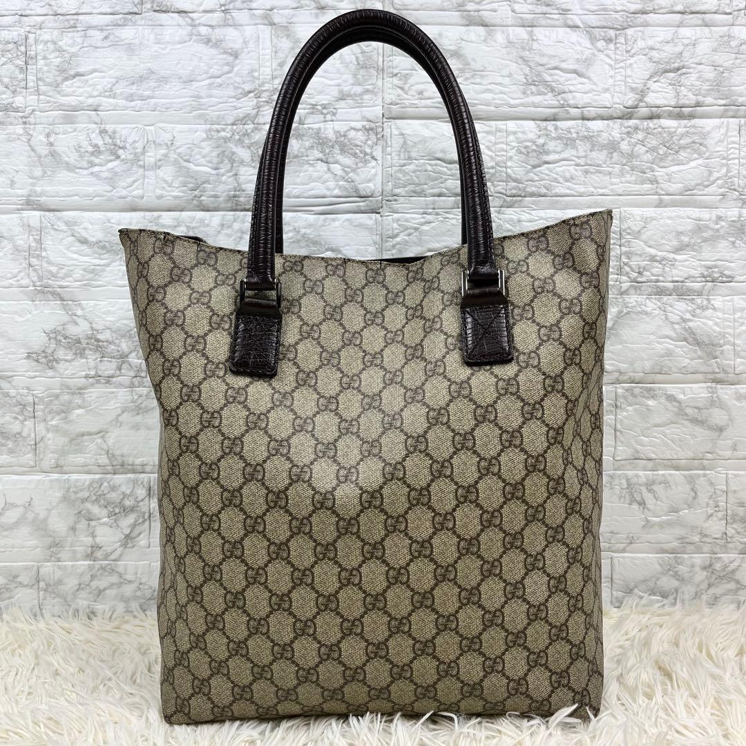 【美品】グッチ GGスプリーム トートバッグ ベージュ A4大容量 肩がけ