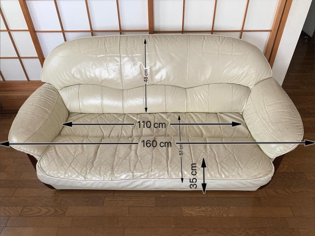 本革・合皮混合の2.5人掛けソファ