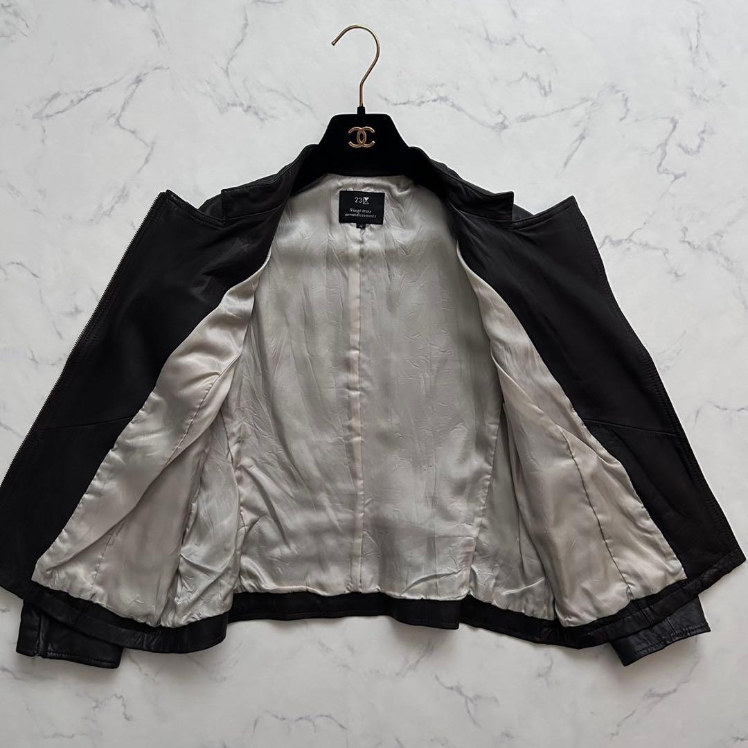 23区 ラムレザー羊革 ライダースジャケットダブル ノンカラー 2way 茶