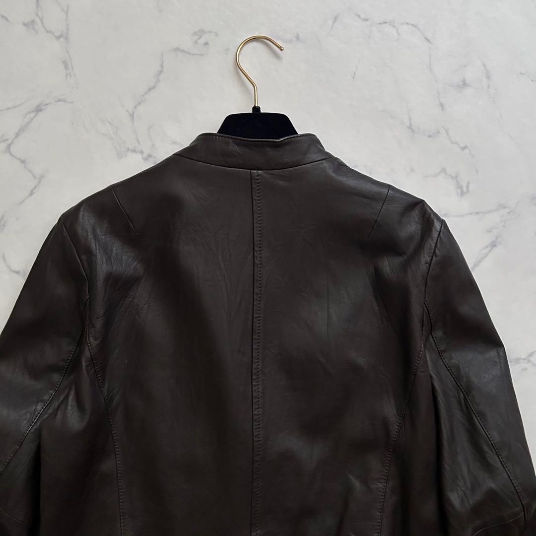 23区 ラムレザー羊革 ライダースジャケットダブル ノンカラー 2way 茶