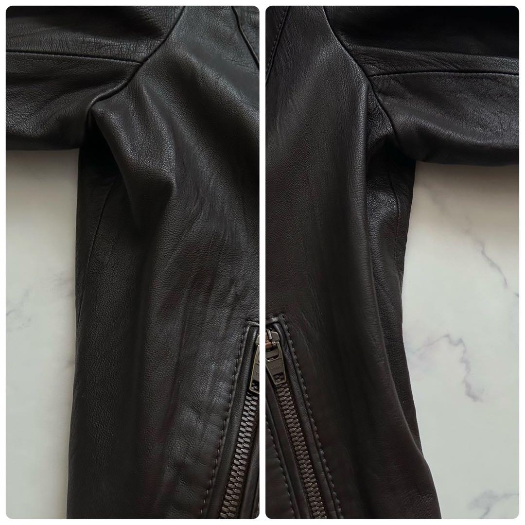 23区 ラムレザー羊革 ライダースジャケットダブル ノンカラー 2way 茶