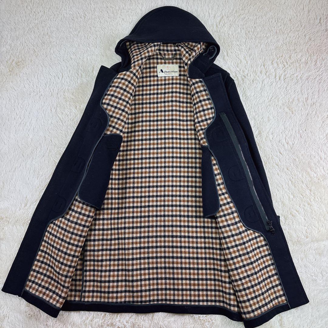 アクアスキュータム　ロンドン　チェック　イギリス製　ダッフルコート　Lサイズ
