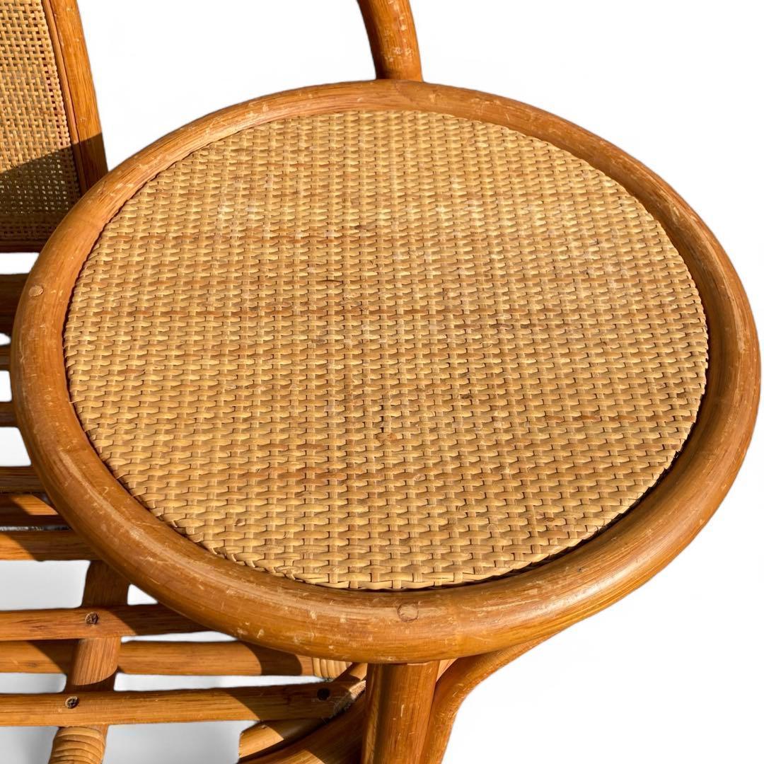 ラタン テレフォンべンチ 藤家具 椅子 テーブル付き 昭和レトロ ヴィンテージ