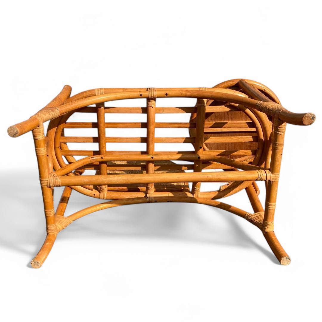 ラタン テレフォンべンチ 藤家具 椅子 テーブル付き 昭和レトロ ヴィンテージ