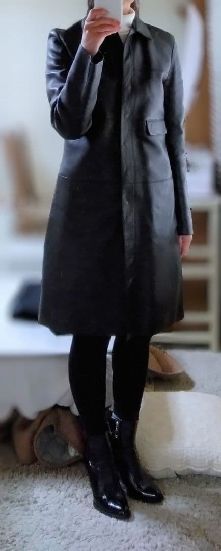 JIL SANDER ブラック レザーコート 34