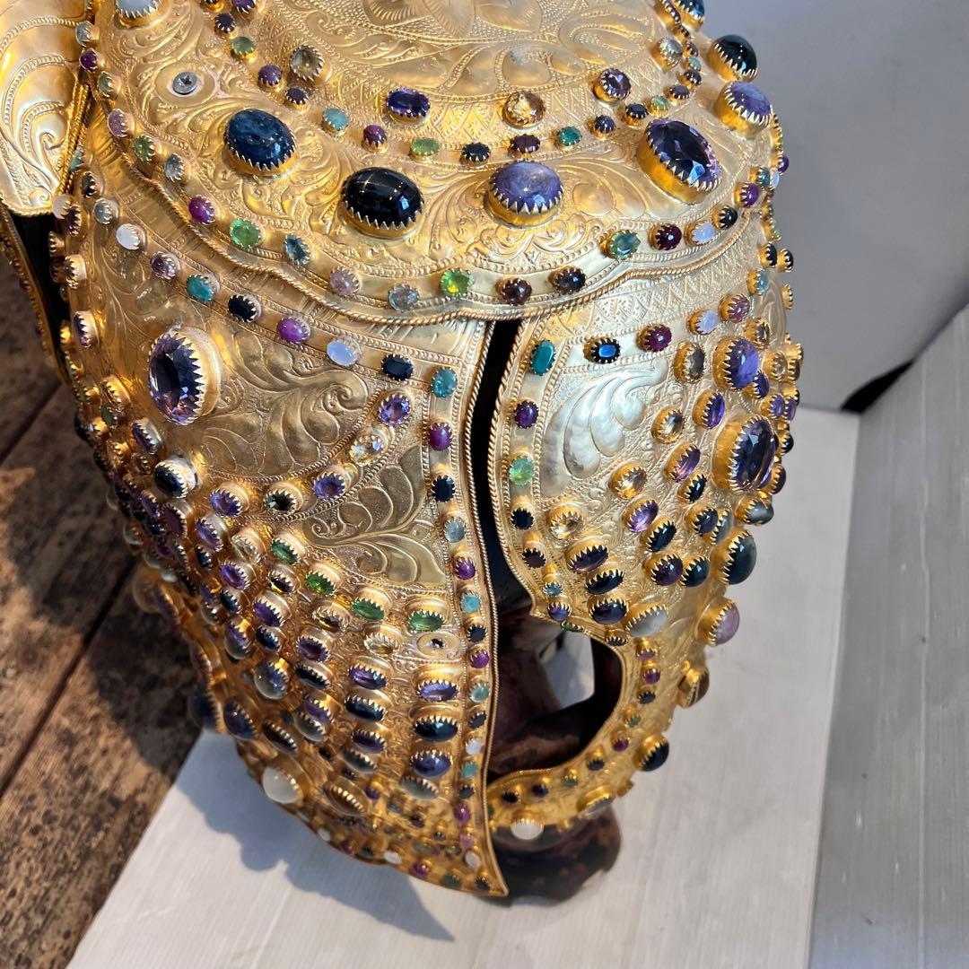 鑑定書あり　希少　中国美術 木彫 宝石飾 特大 象 置物 飾り物 インテリア