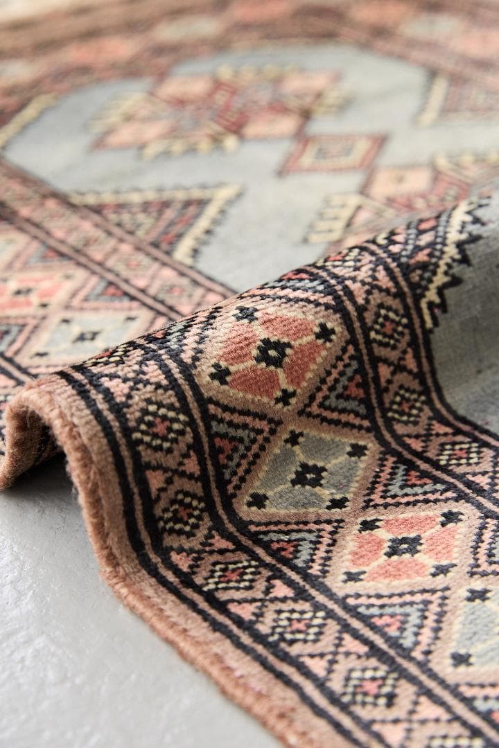 ヴィンテージラグ　トライバルラグ　パキスタン産（100×63cm）青　茶　グレー