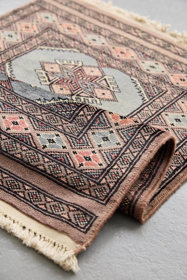 ヴィンテージラグ　トライバルラグ　パキスタン産（100×63cm）青　茶　グレー