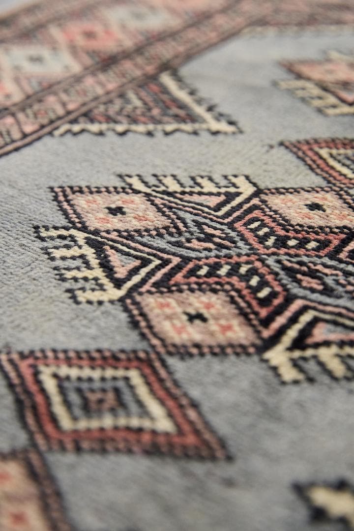 ヴィンテージラグ　トライバルラグ　パキスタン産（100×63cm）青　茶　グレー