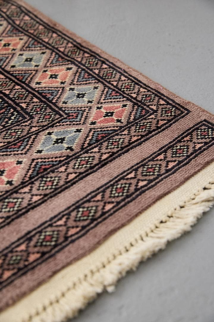 ヴィンテージラグ　トライバルラグ　パキスタン産（100×63cm）青　茶　グレー