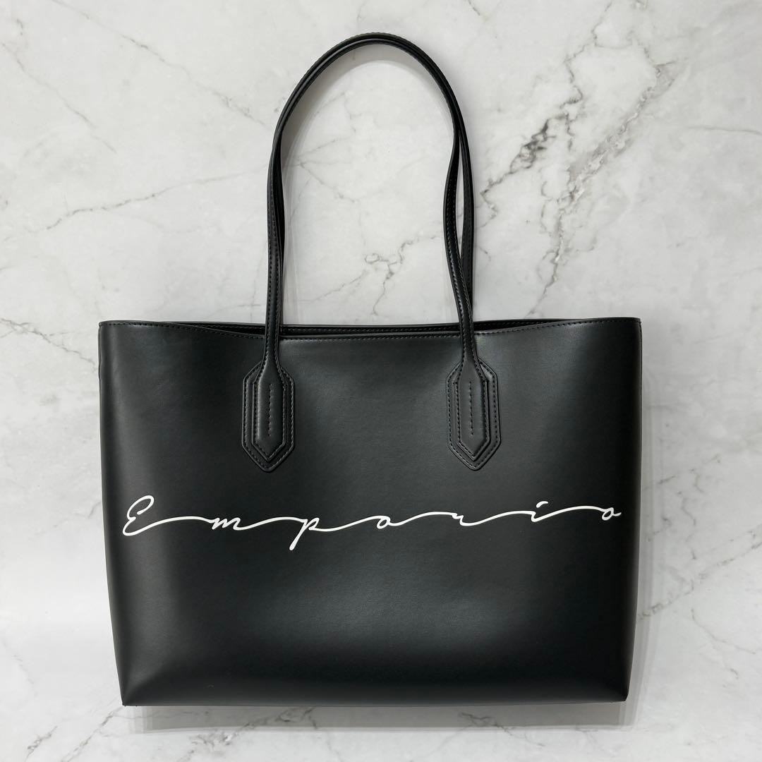 【美品】 EMPORIO ARMANI プリント ロゴ ポーチ付き トートバッグ
