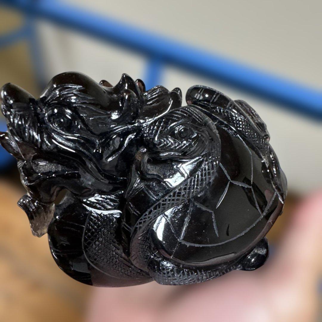 【コレクション】山東省産　モリオン龍亀　黒水晶