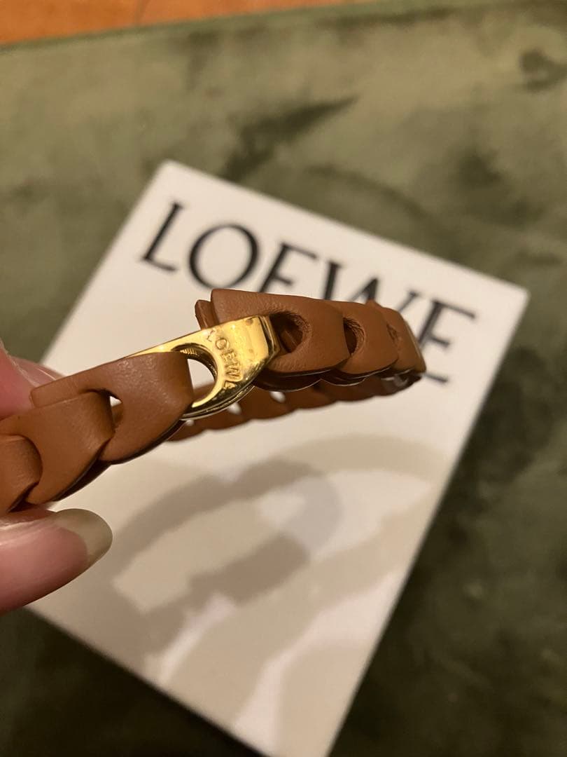 LOEWE ウーブン　ブラウンレザー 編み込みブレスレット