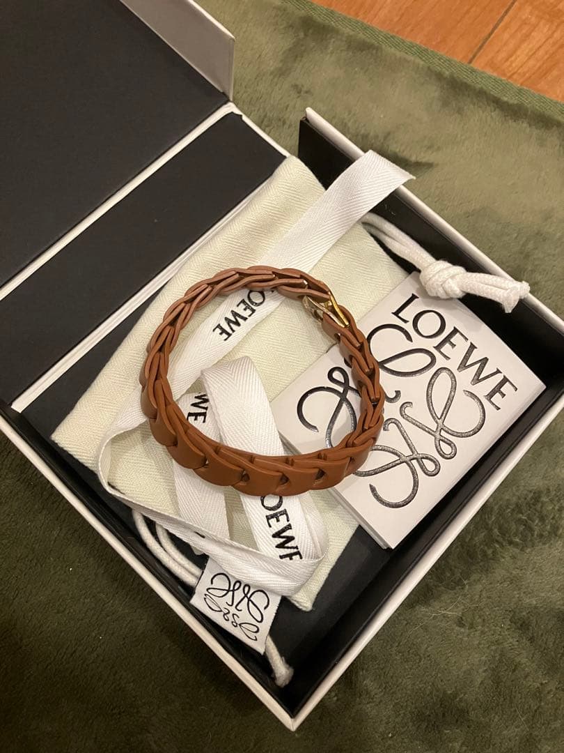 LOEWE ウーブン　ブラウンレザー 編み込みブレスレット